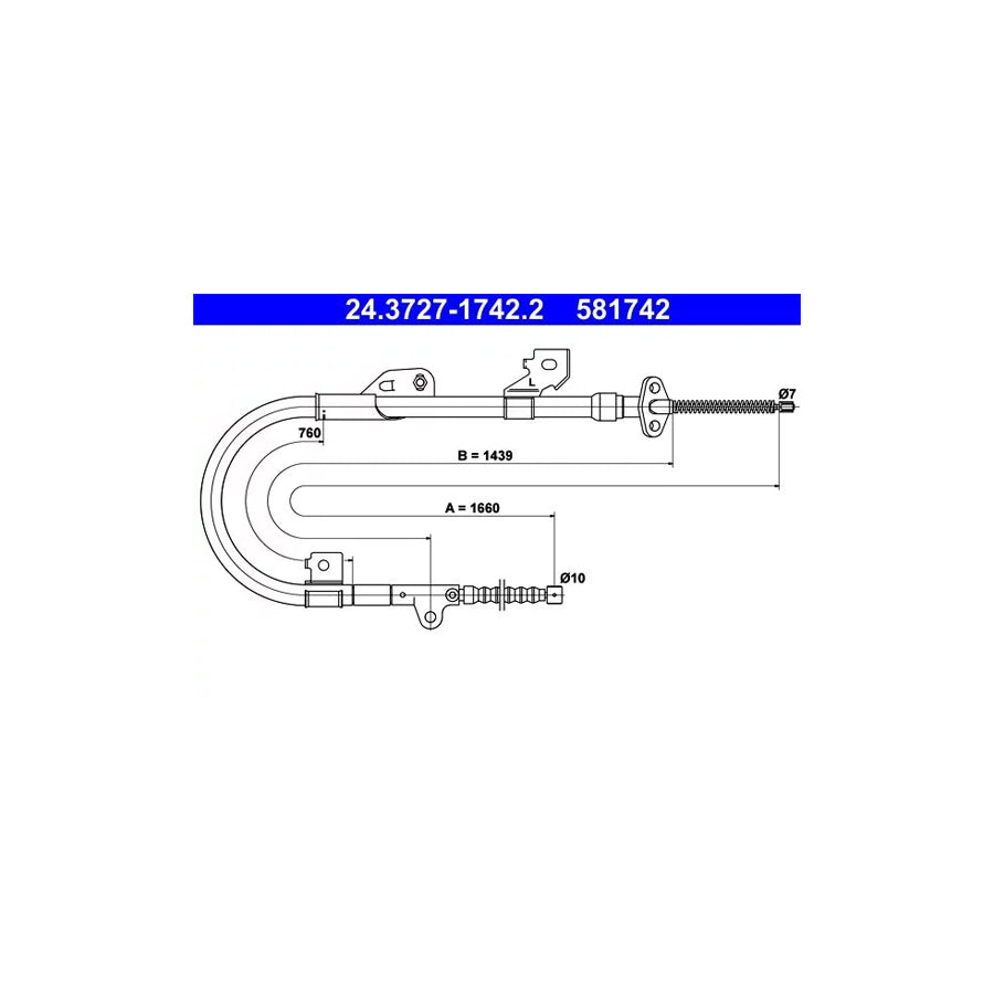 ATE 24.3727-1742.2 Hand Brake Cable For Nissan Almera