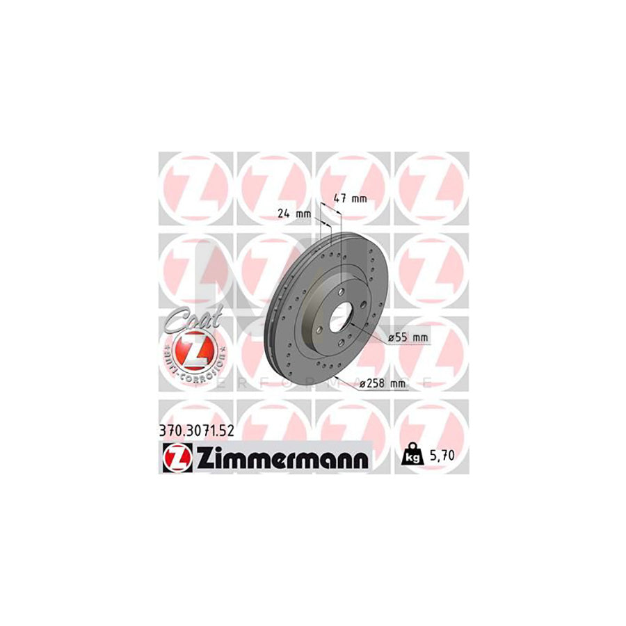 ZIMMERMANN SPORT COAT Z 370.3071.52 Brake Disc for MAZDA 323 Internally Vented, Perforated, Coated | ML Performance Car Parts