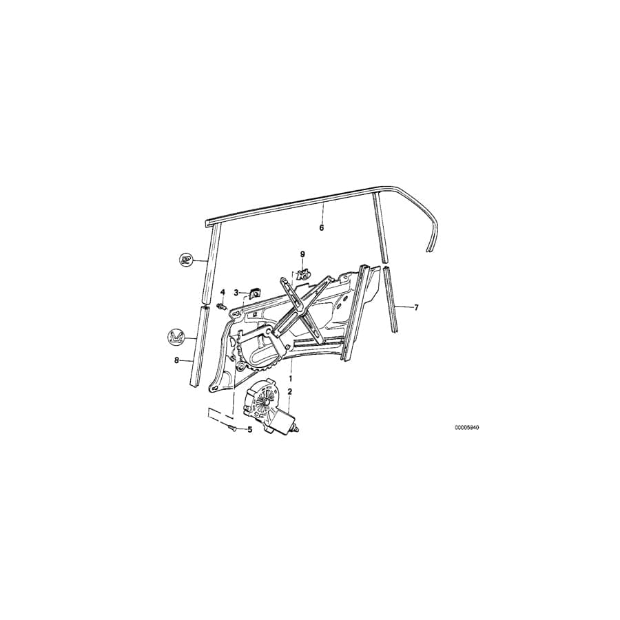 Genuine BMW 51348147532 E32 Electr.Window Lifter Rear Right (Inc. 750iL, 735iL & 730iL) | ML Performance UK Car Parts