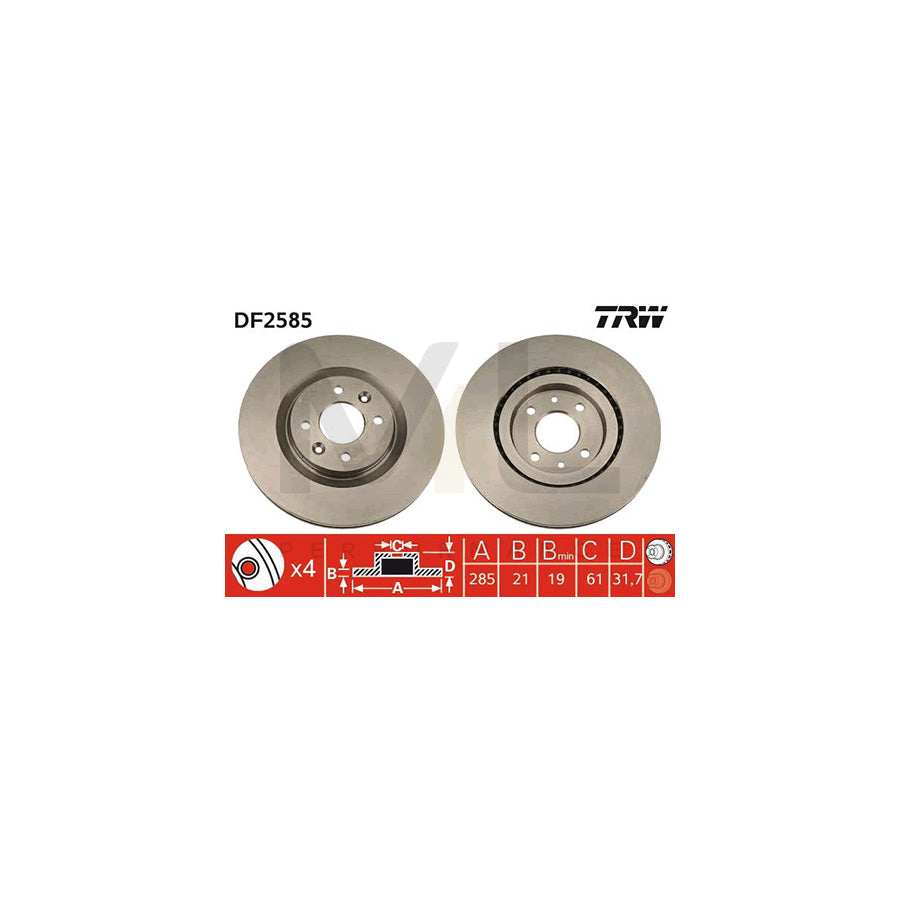 TRW DF2585 Brake Disc for RENAULT 21 Vented | ML Performance Car Parts