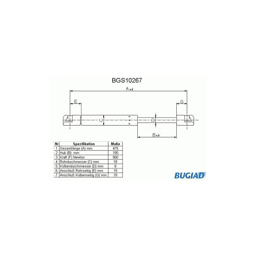 Bugiad BGS10267 Tailgate Strut