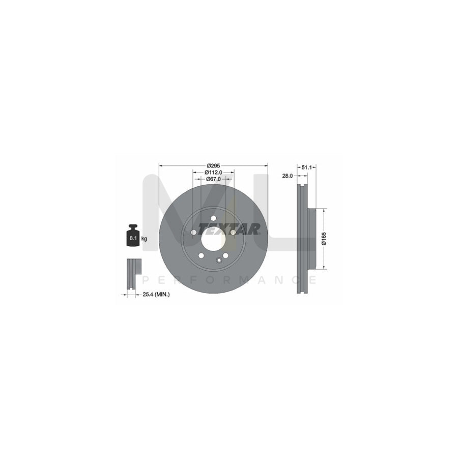 TEXTAR PRO 92254803 Brake Disc Internally Vented, Coated, without wheel hub, without wheel studs | ML Performance Car Parts