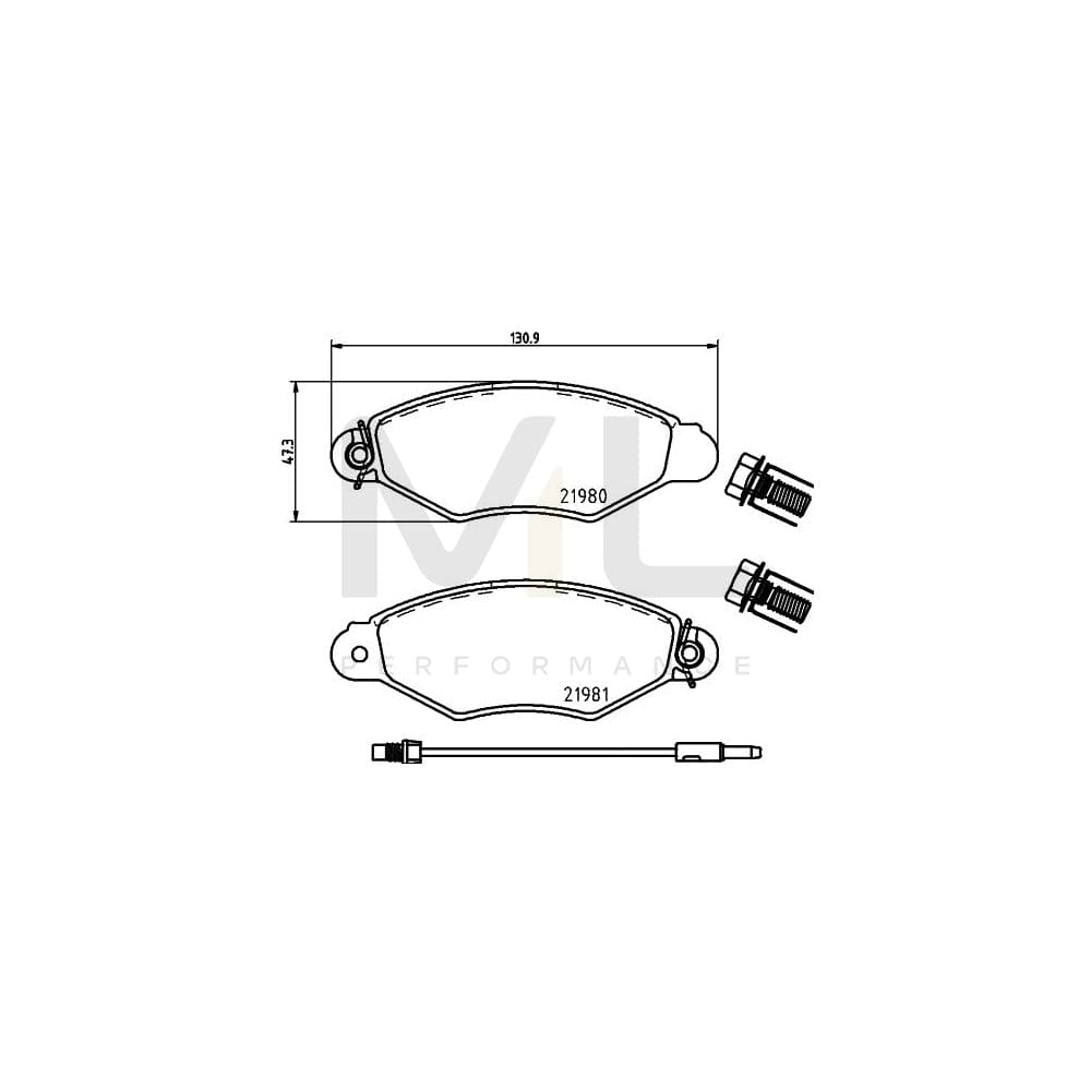 Hella 8DB 355 012-711 Brake Pad Set For Renault Kangoo With Integrated Wear Warning Contact, With Brake Caliper Screws | ML Performance Car Parts