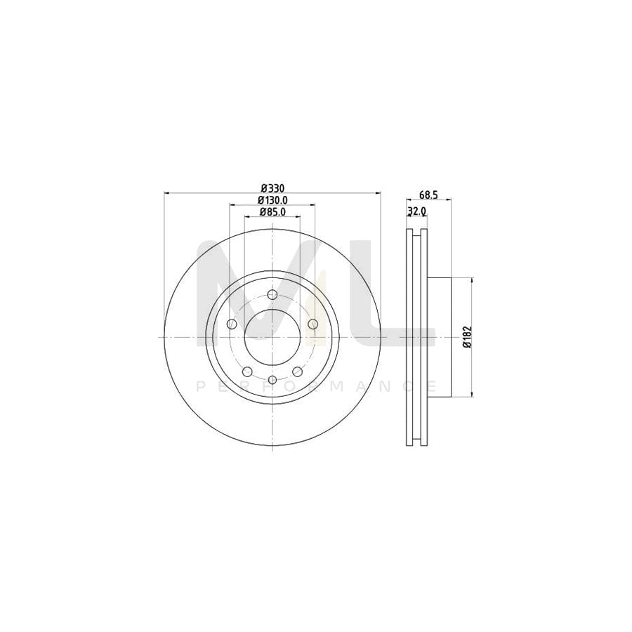 HELLA PRO High Carbon 8DD 355 128-041 Brake Disc Internally Vented, Coated, High-carbon, with bolts/screws, without wheel hub, without wheel studs | ML Performance Car Parts