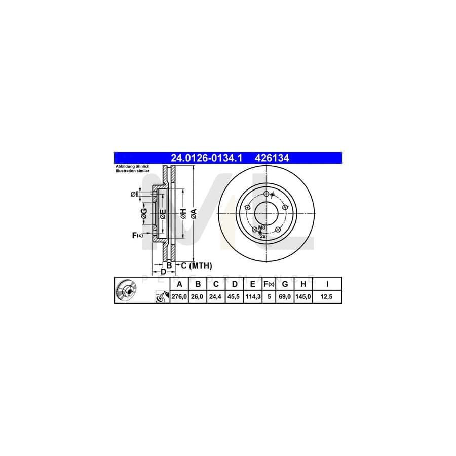 ATE 24.0126-0134.1 Brake Disc Vented, Coated | ML Performance Car Parts