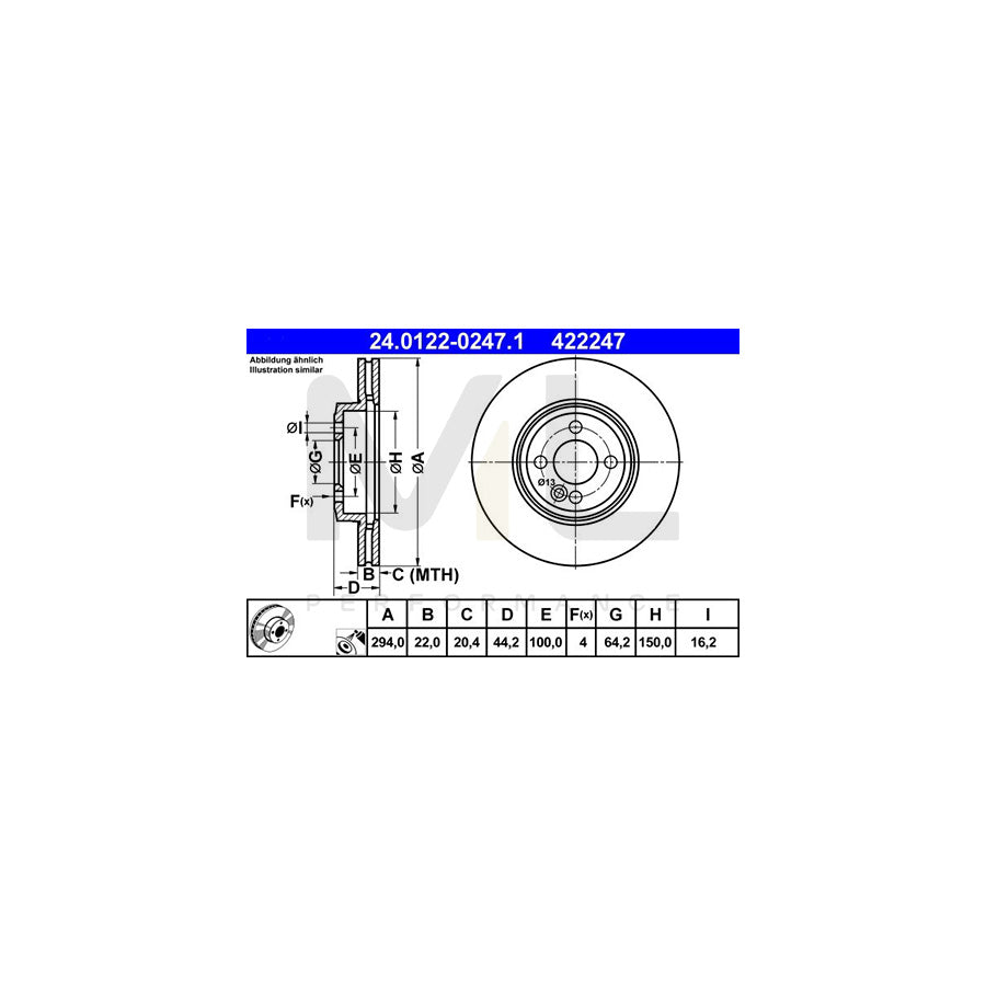 ATE 24.0122-0247.1 Brake Disc Vented, Coated, High-carbon | ML Performance Car Parts