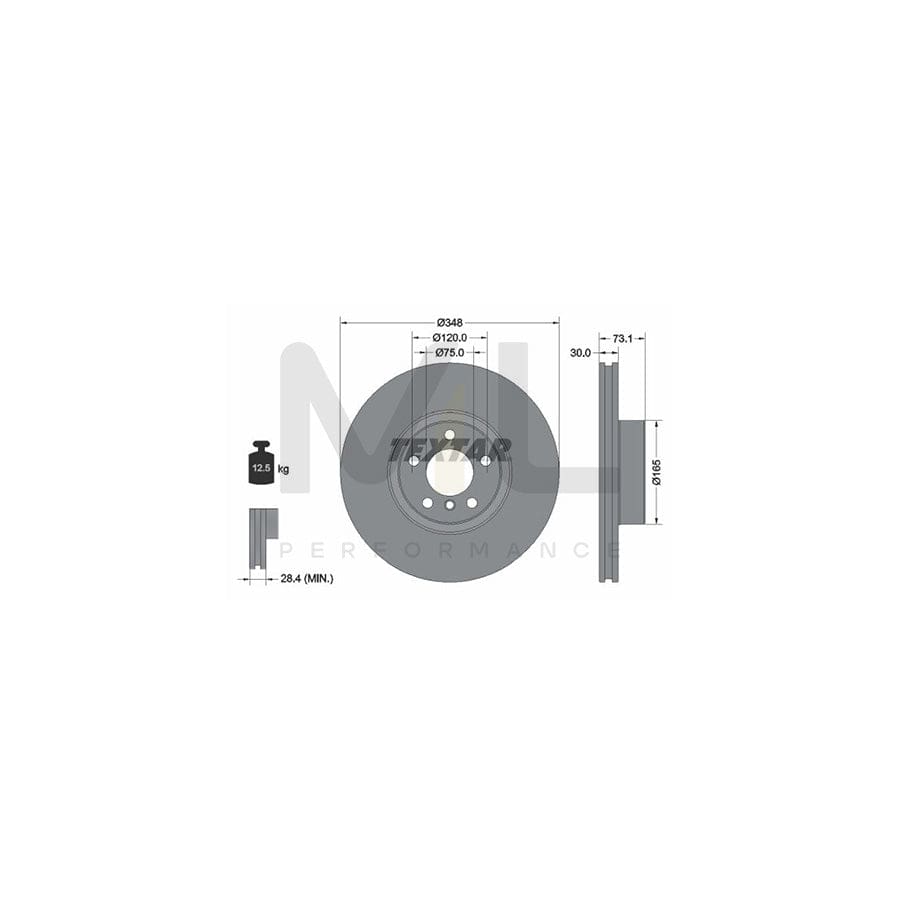 TEXTAR 92320405 Brake Disc for BMW X4 (F26) Internally Vented, Coated, High-carbon, without wheel hub, without wheel studs | ML Performance Car Parts