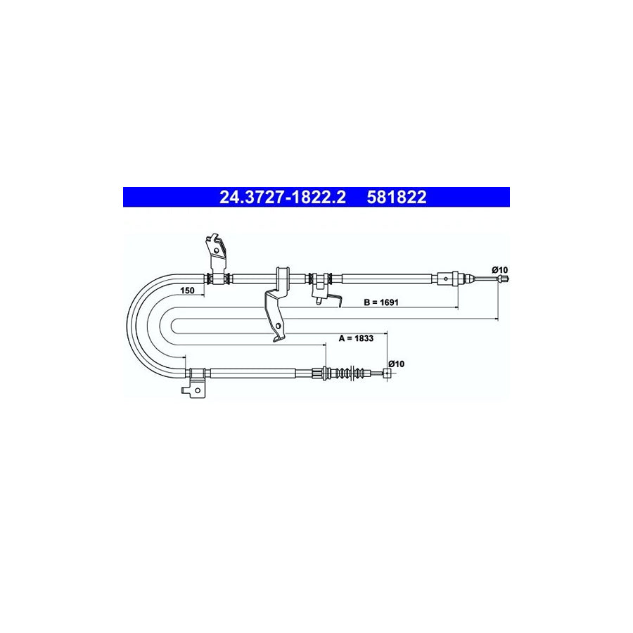 ATE 24.3727-1822.2 Hand Brake Cable For Mazda 5 (Cr19)