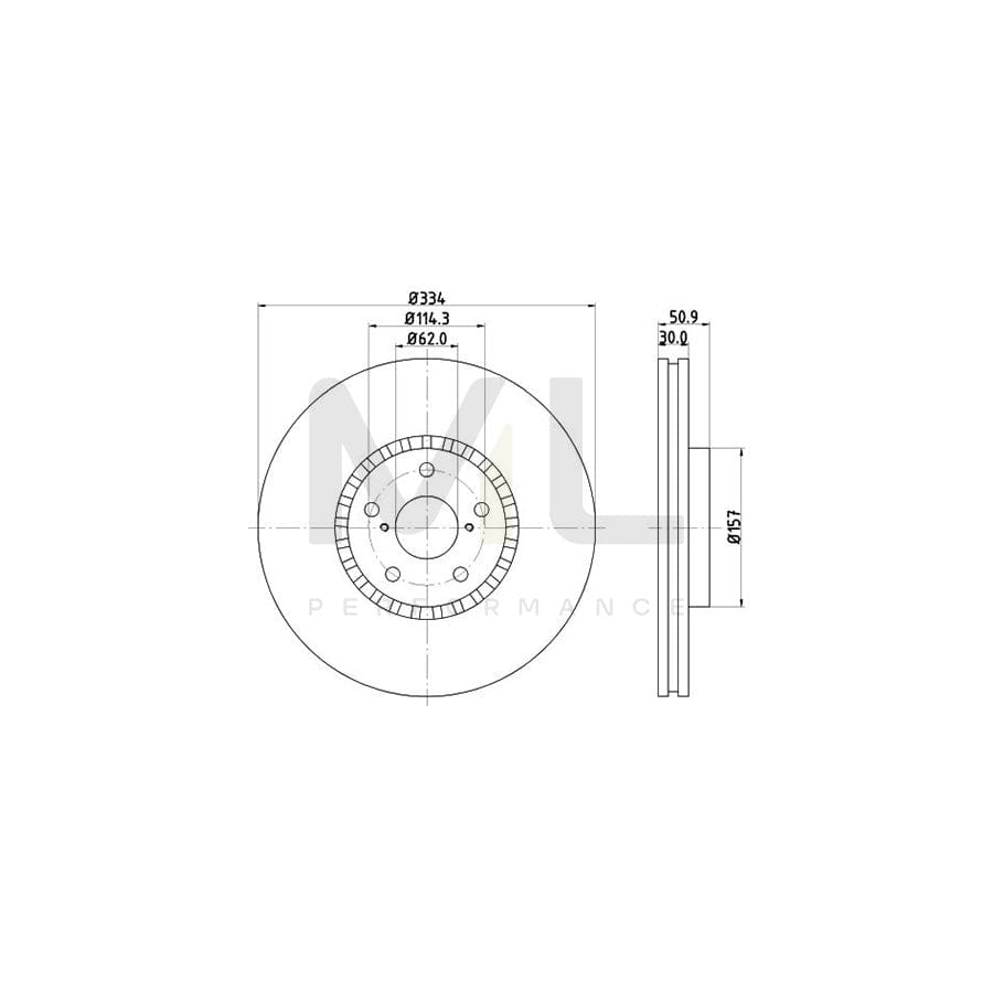 HELLA PRO High Carbon 8DD 355 129-841 Brake Disc Externally Vented, Coated, High-carbon, without wheel hub, without wheel studs | ML Performance Car Parts