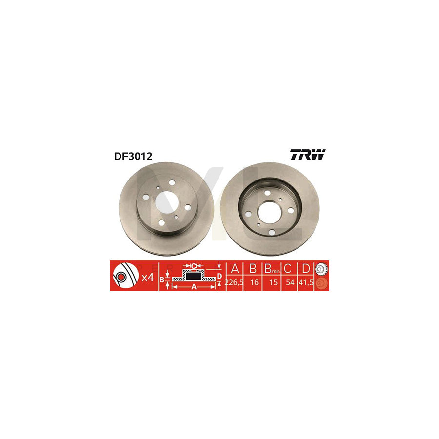 TRW DF3012 Brake Disc for TOYOTA Starlet III Hatchback (P70) Vented | ML Performance Car Parts