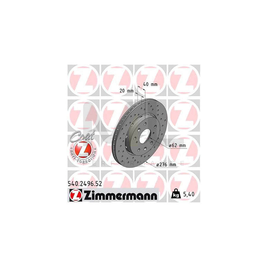 ZIMMERMANN SPORT COAT Z 540.2496.52 Brake Disc for SUZUKI Swift III Hatchback (MZ, EZ) Externally Vented, Perforated, Coated | ML Performance Car Parts