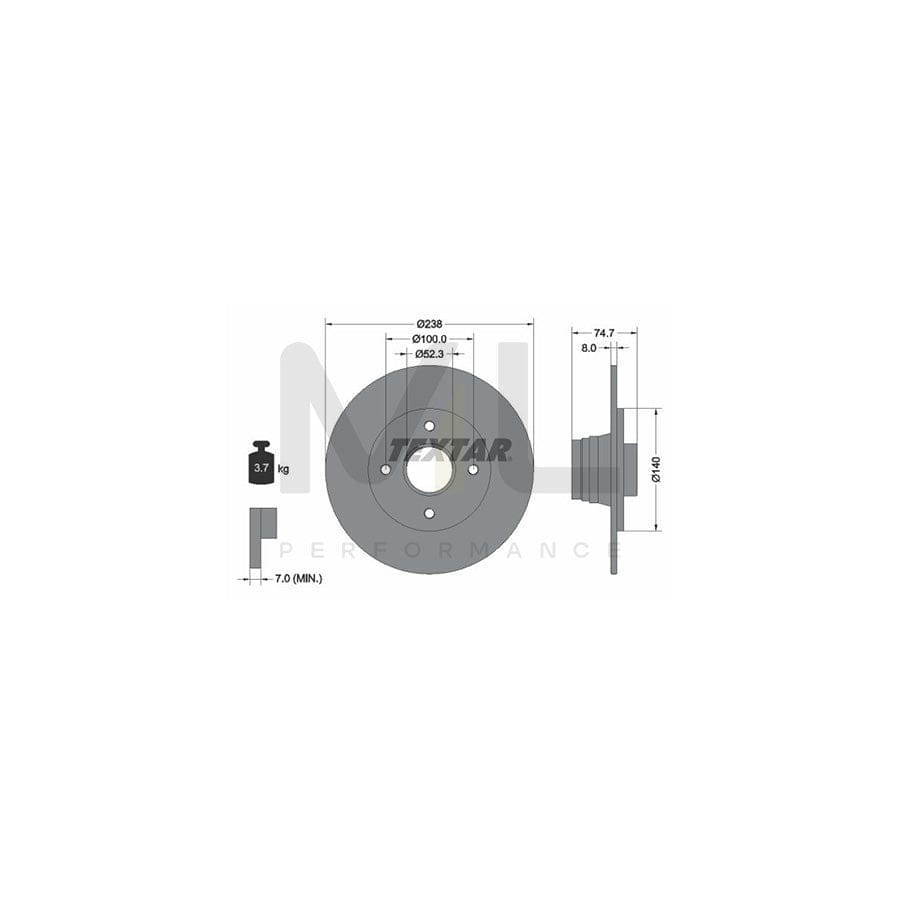 TEXTAR 92081200 Brake Disc Solid, with wheel hub, without wheel studs | ML Performance Car Parts