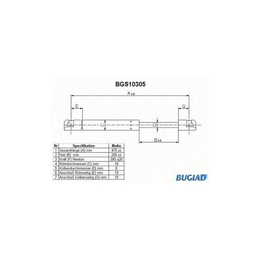 Bugiad BGS10305 Tailgate Strut For Renault Clio I Hatchback