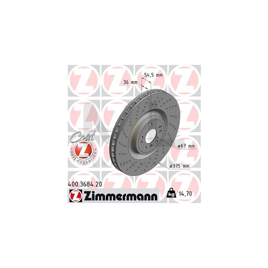 ZIMMERMANN COAT Z 400.3684.20 Brake Disc Internally Vented, Perforated, Coated, High-carbon | ML Performance Car Parts