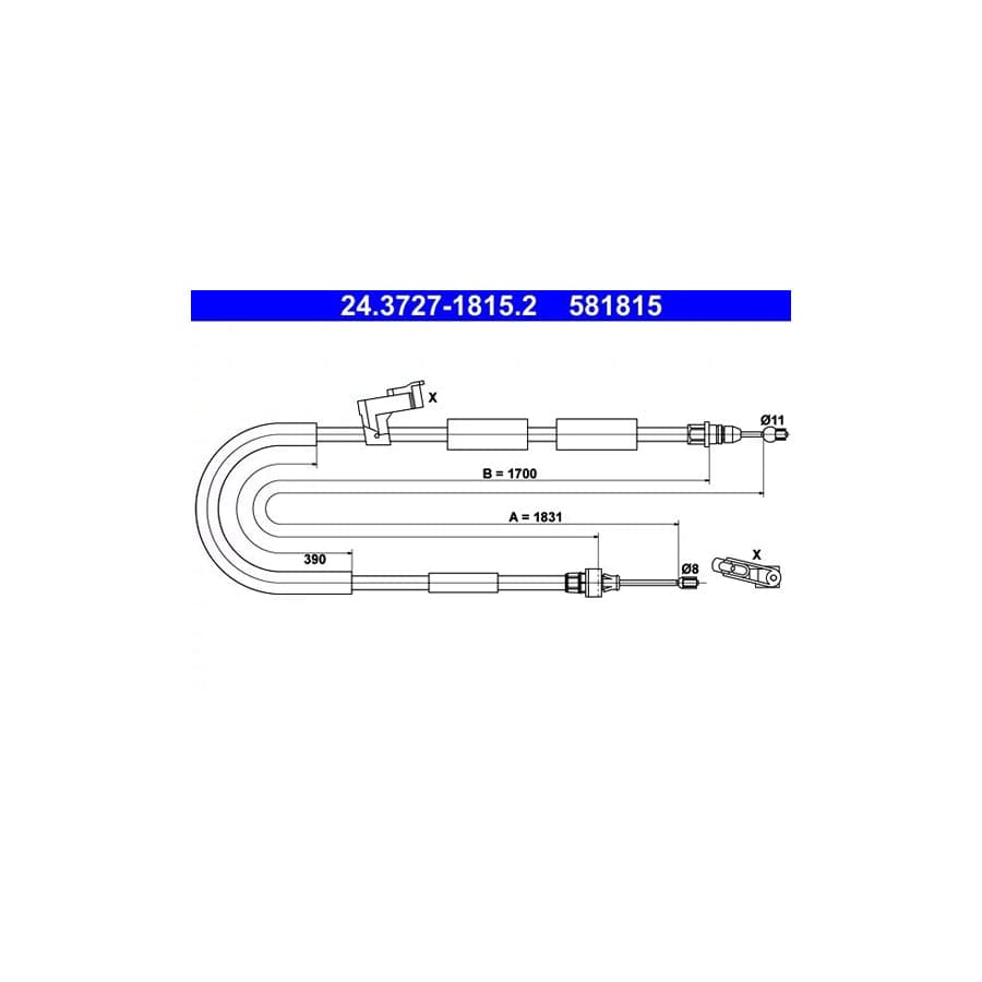 ATE 24.3727-1815.2 Hand Brake Cable For Mazda 3