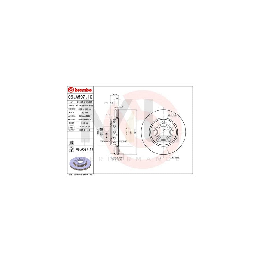 BREMBO COATED DISC LINE 09.A597.11 Brake Disc Internally Vented, Coated, High-carbon | ML Performance Car Parts