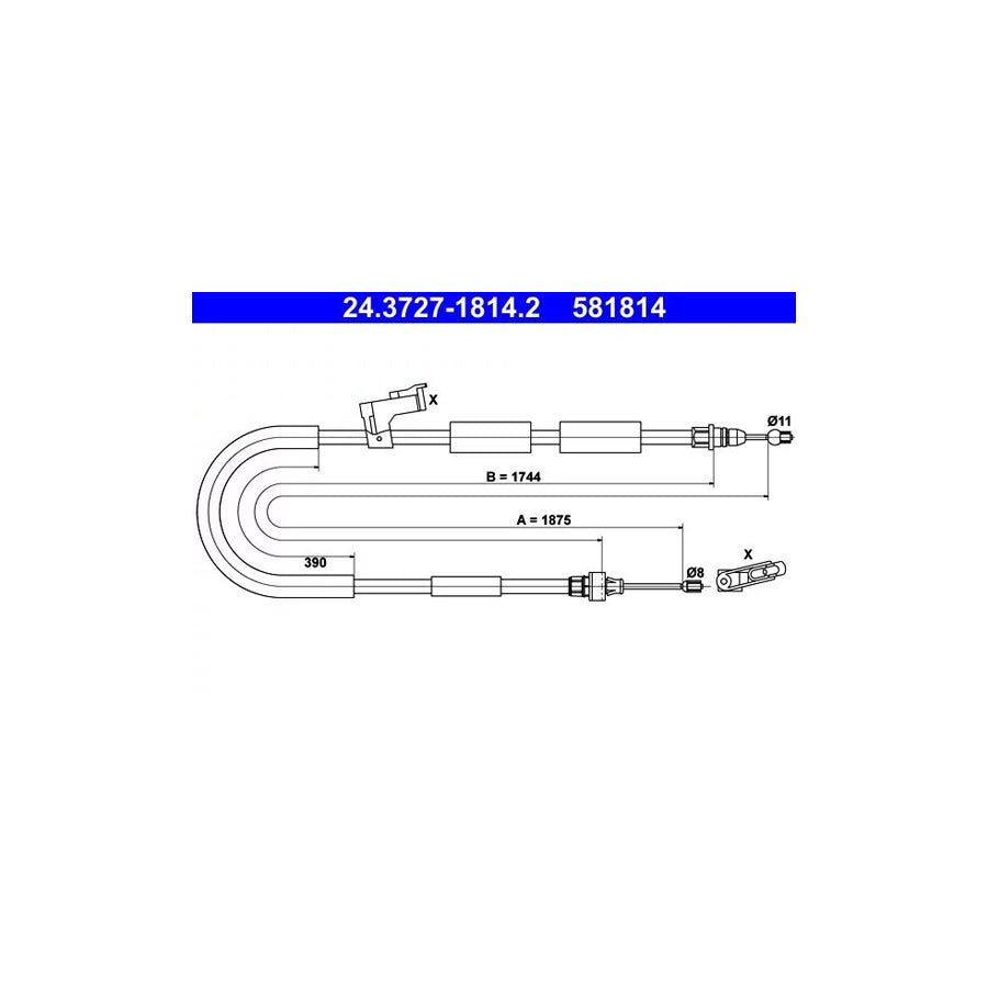 ATE 24.3727-1814.2 Hand Brake Cable For Mazda 3