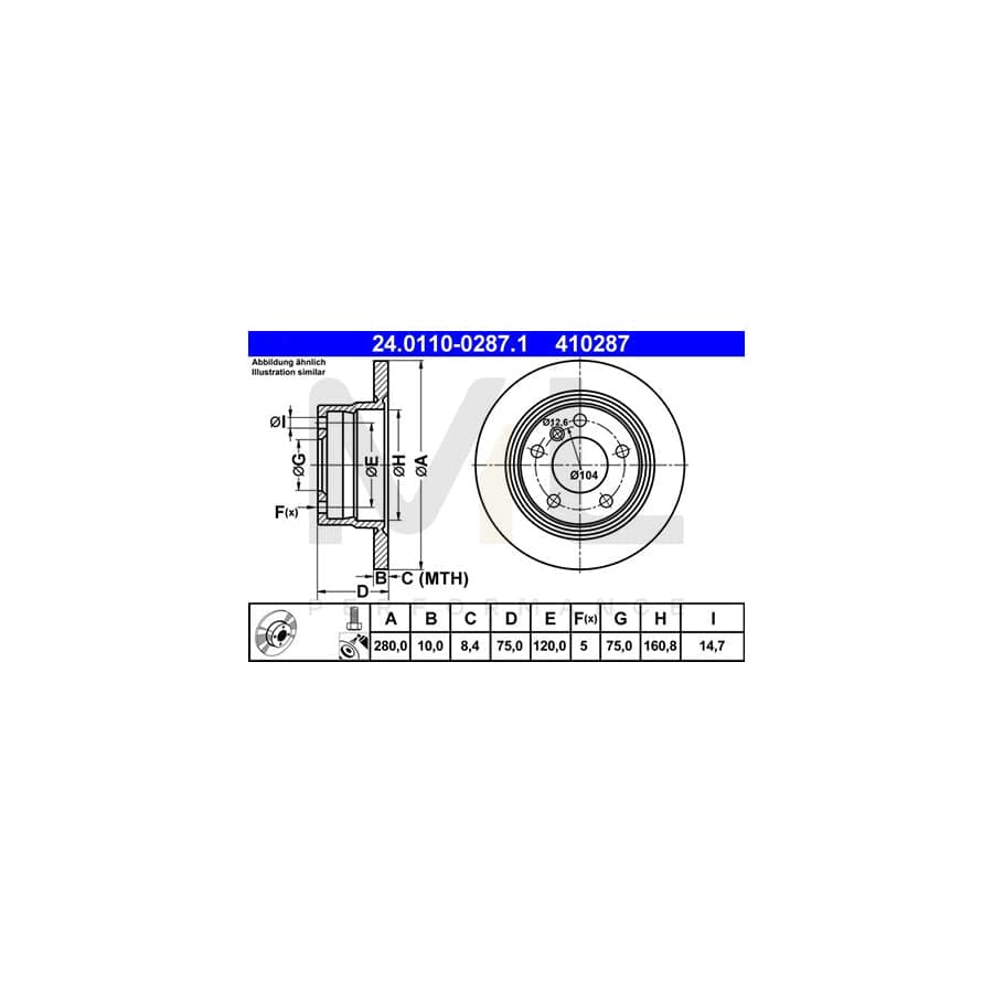 ATE 24.0110-0287.1 Brake Disc for BMW Z4 Roadster (E85) Solid, Coated, High-carbon, with bolts/screws | ML Performance Car Parts