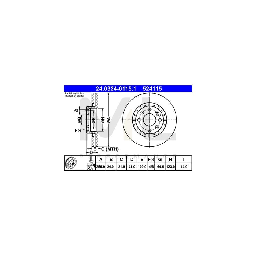 ATE PowerDisc 24.0324-0115.1 Brake Disc Vented, Coated, Alloyed / High-carbon, with bolts/screws | ML Performance Car Parts