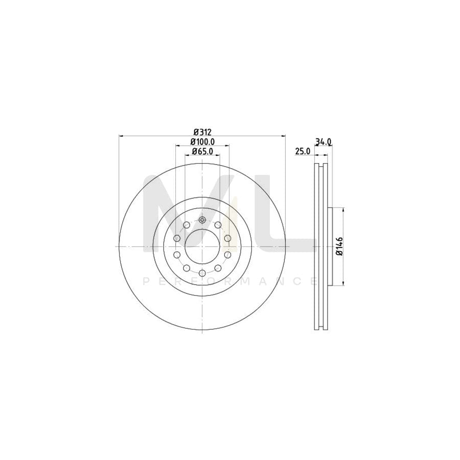 HELLA PRO 8DD 355 106-731 Brake Disc Internally Vented, Coated, without wheel hub, without wheel studs | ML Performance Car Parts