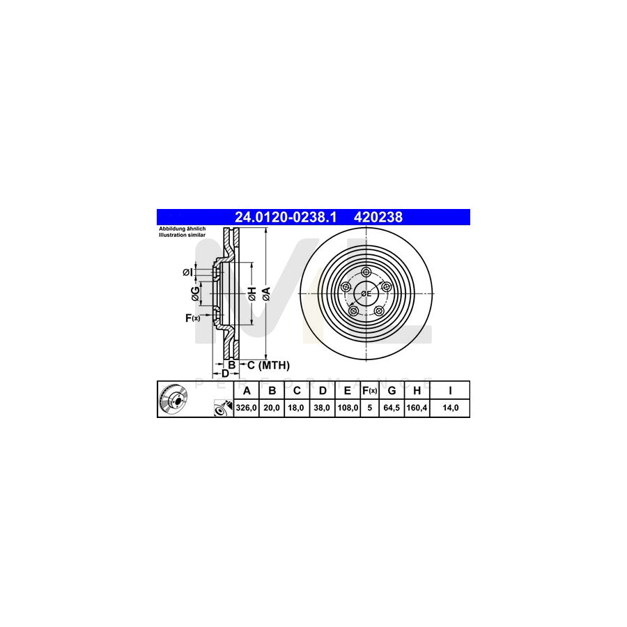 ATE 24.0120-0238.1 Brake Disc Vented, Coated, High-carbon | ML Performance Car Parts