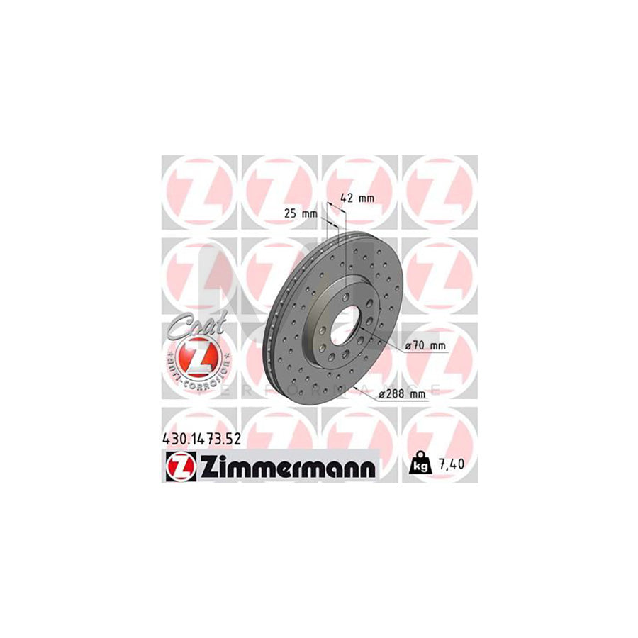 ZIMMERMANN SPORT COAT Z 430.1473.52 Brake Disc Internally Vented, Perforated, Coated, High-carbon | ML Performance Car Parts