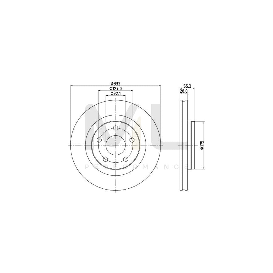 HELLA 8DD 355 123-141 Brake Disc for JEEP WRANGLER Externally Vented, Coated, without wheel hub | ML Performance Car Parts