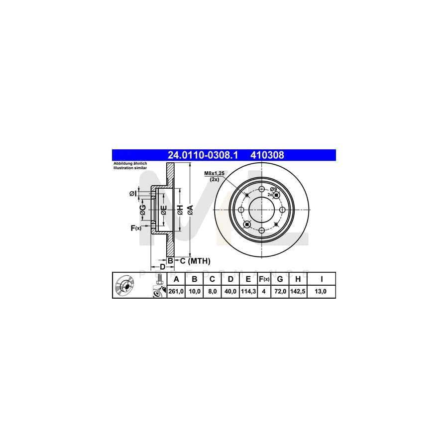 ATE 24.0110-0308.1 Brake Disc Solid, Coated, with bolts/screws | ML Performance Car Parts