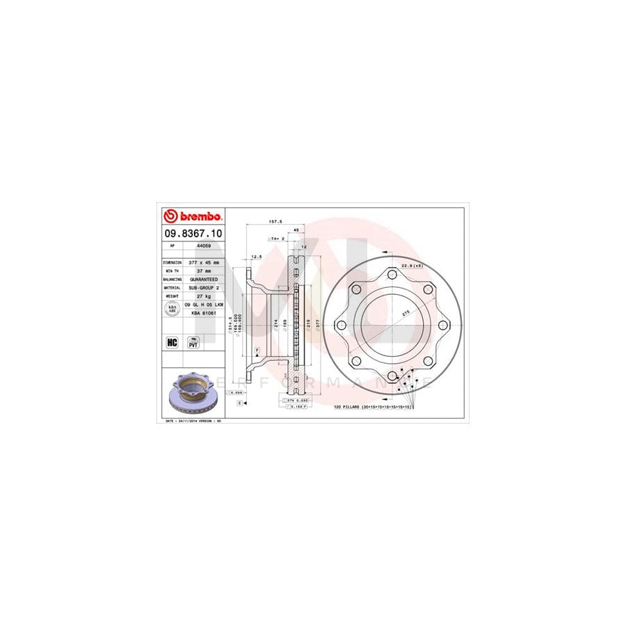 BREMBO 09.8367.10 Brake Disc Internally Vented, High-carbon | ML Performance Car Parts