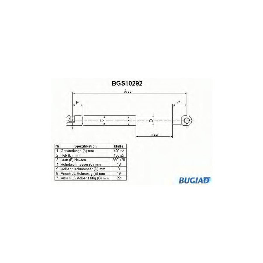 Bugiad BGS10292 Tailgate Strut For Peugeot 505 Saloon