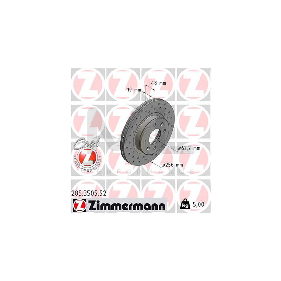 ZIMMERMANN SPORT COAT Z 285.3505.52 Brake Disc for HYUNDAI Getz (TB) Internally Vented, Perforated, Coated | ML Performance Car Parts