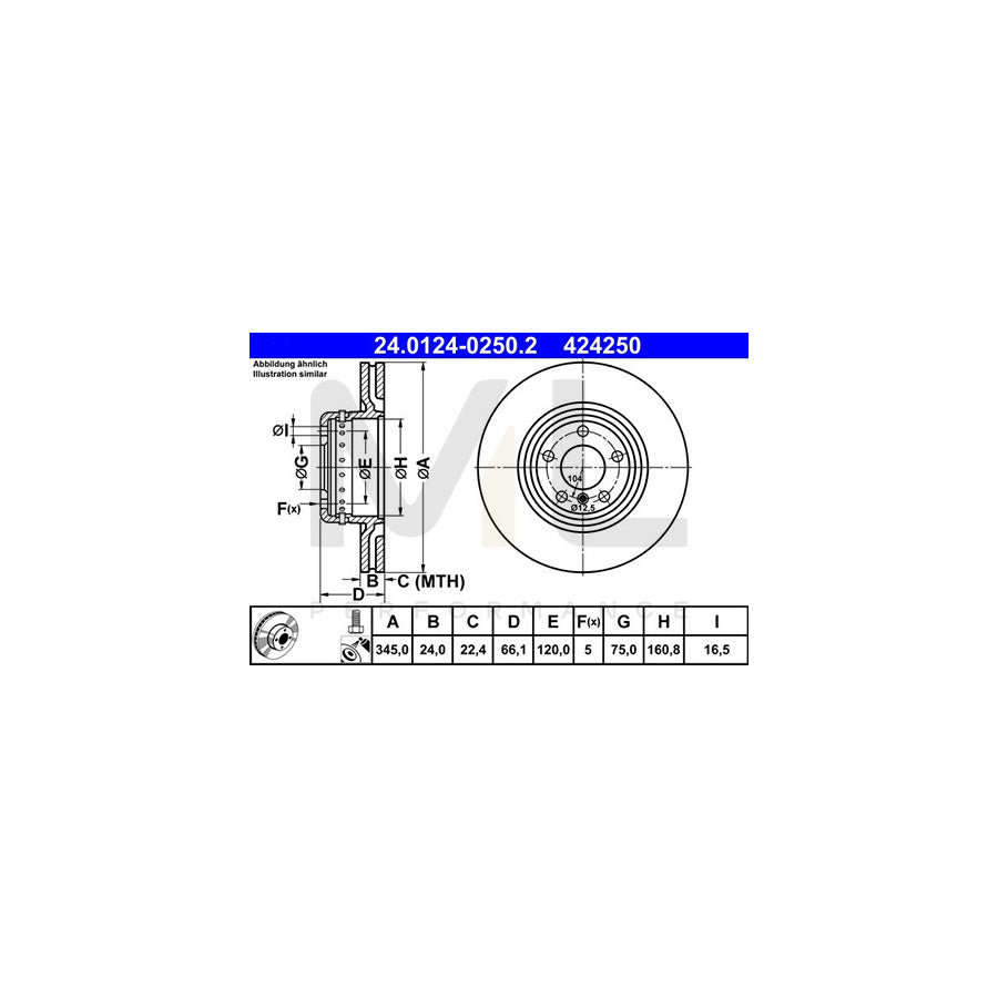 ATE 24.0124-0250.2 Brake Disc Two-piece brake disc, Vented, Coated, High-carbon, with bolts/screws | ML Performance Car Parts