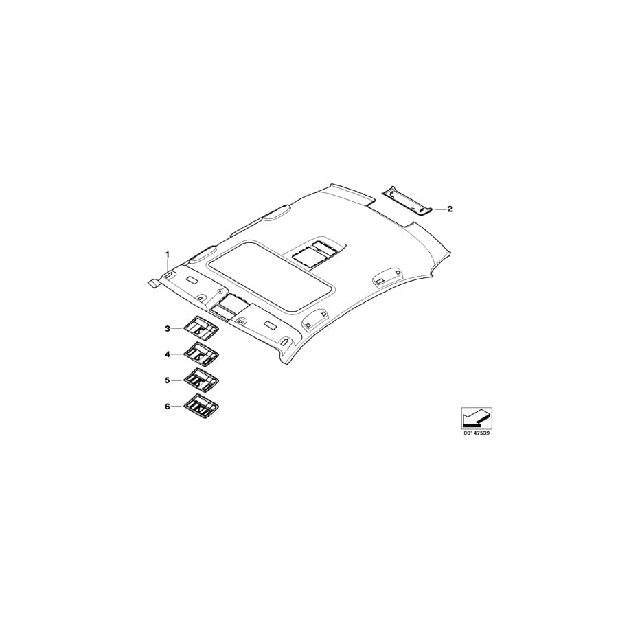 Genuine BMW 51447897618 E60 E60 Molded Headlining F Sliding Lifting Roof ANTHRAZIT (Inc. 550i, 535xi & 535i) | ML Performance UK Car Parts