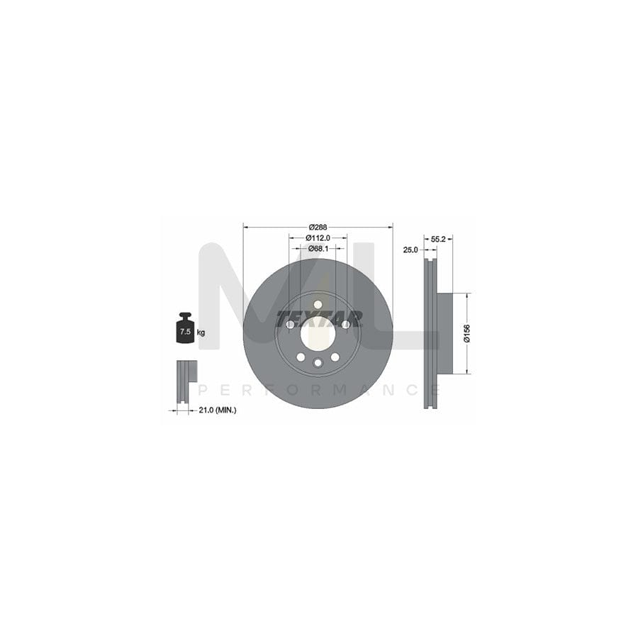 TEXTAR PRO 92074203 Brake Disc Internally Vented, Coated, without wheel hub, without wheel studs | ML Performance Car Parts