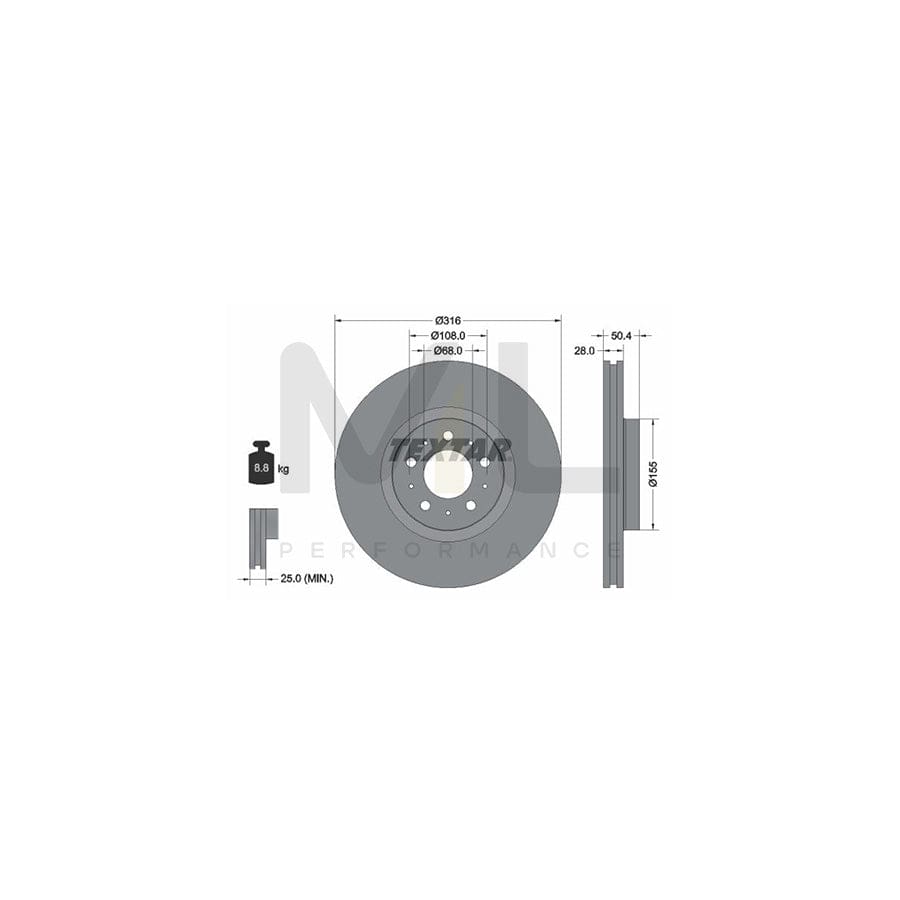 TEXTAR 92126600 Brake Disc for VOLVO XC90 I (C, 275) Externally Vented, without wheel hub, without wheel studs | ML Performance Car Parts