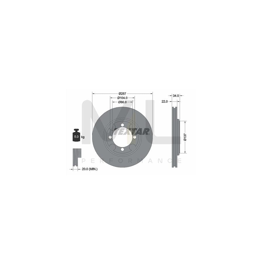 TEXTAR 92062700 Brake Disc Internally Vented, without wheel hub, without wheel studs | ML Performance Car Parts