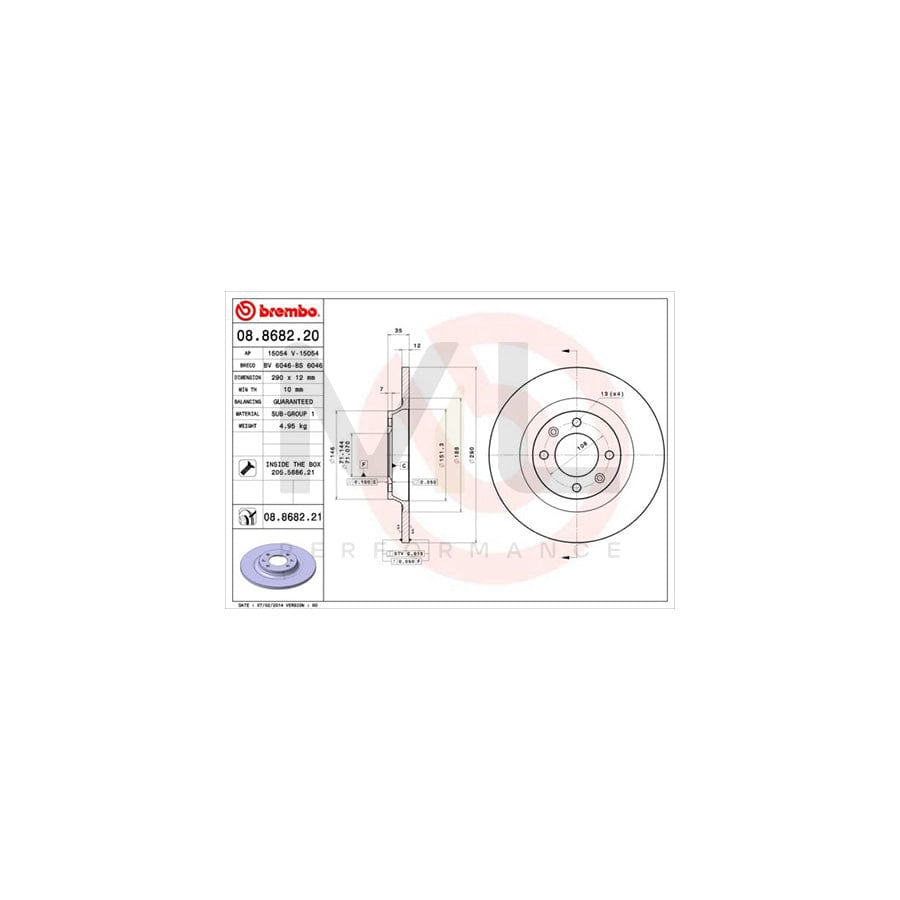 BREMBO COATED DISC LINE 08.8682.21 Brake Disc Solid, Coated, with bolts/screws | ML Performance Car Parts