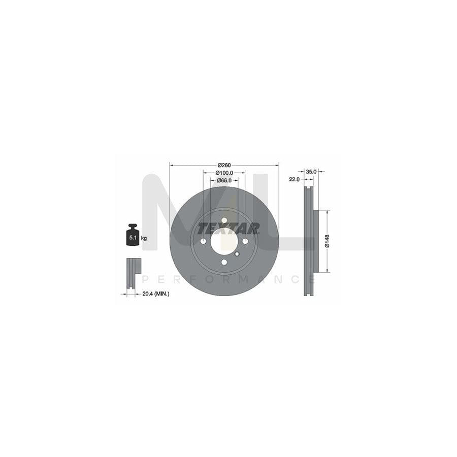 TEXTAR 92026500 Brake Disc Internally Vented, without wheel hub, without wheel studs | ML Performance Car Parts