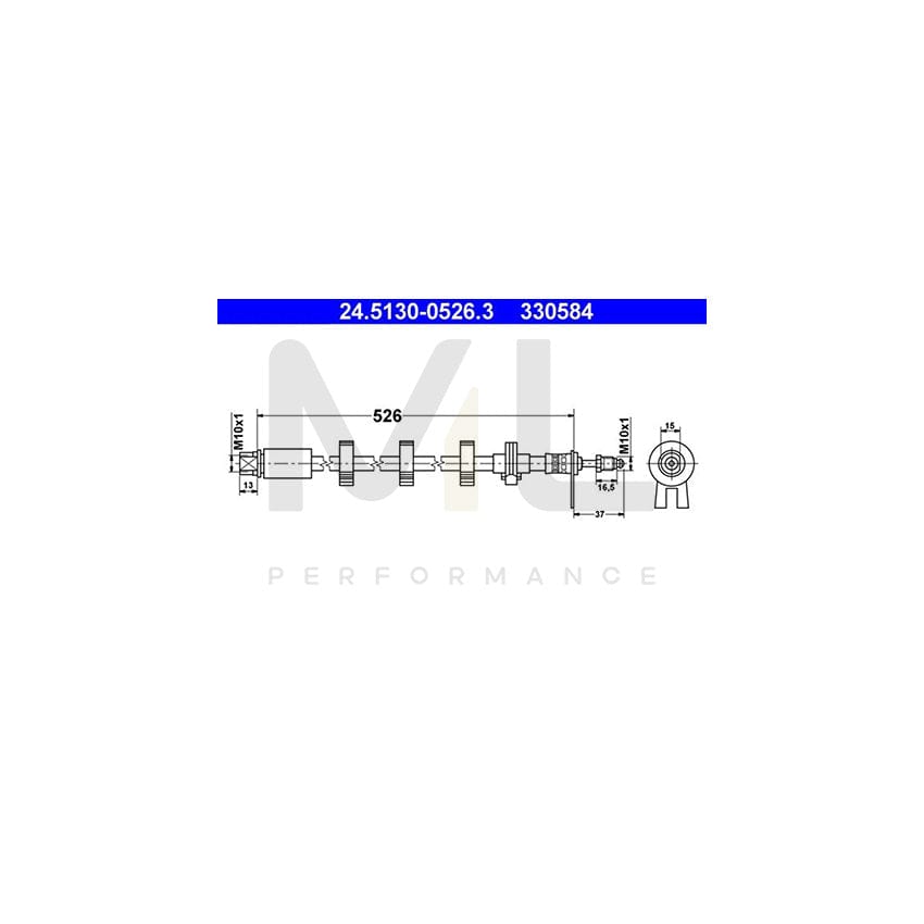 ATE 24.5130-0526.3 Brake Hose for PEUGEOT 406 526mm, M10x1 | ML Performance Car Parts