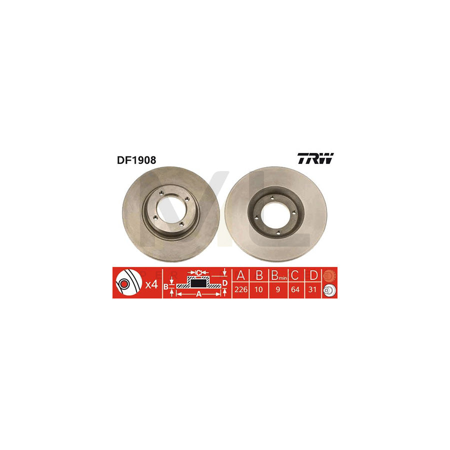 TRW DF1908 Brake Disc for TOYOTA STARLET Solid | ML Performance Car Parts