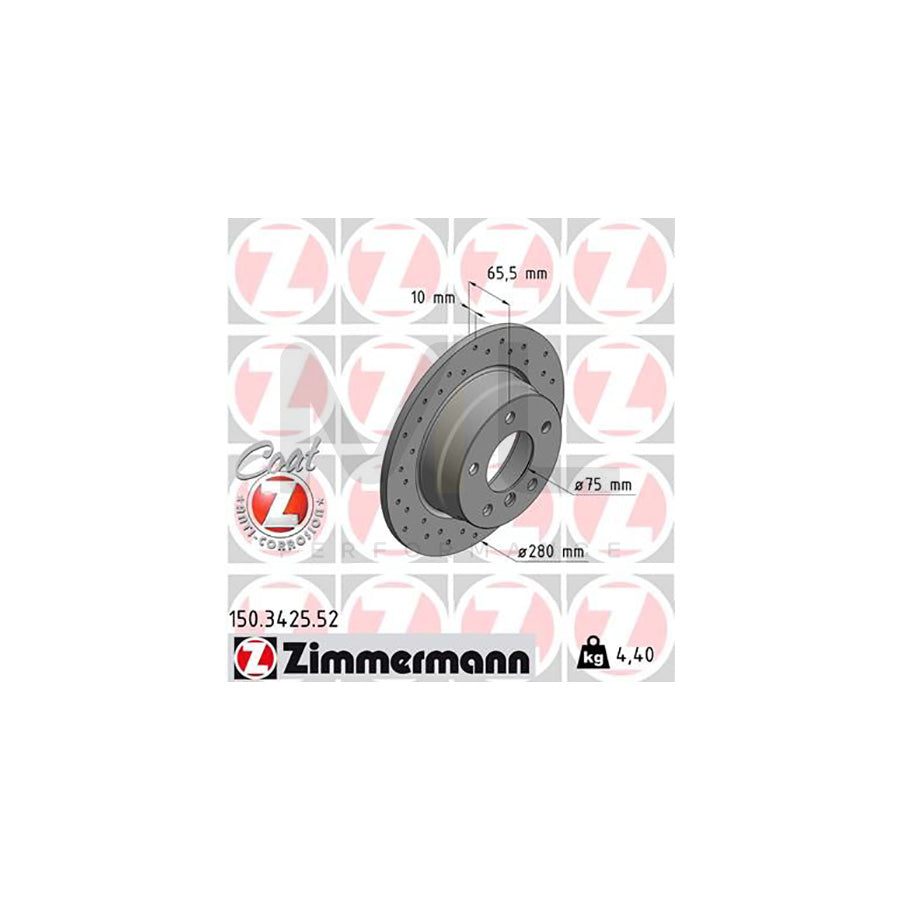 ZIMMERMANN SPORT COAT Z 150.3425.52 Brake Disc for BMW 1 Series Perforated, Solid, Coated, High-carbon | ML Performance Car Parts