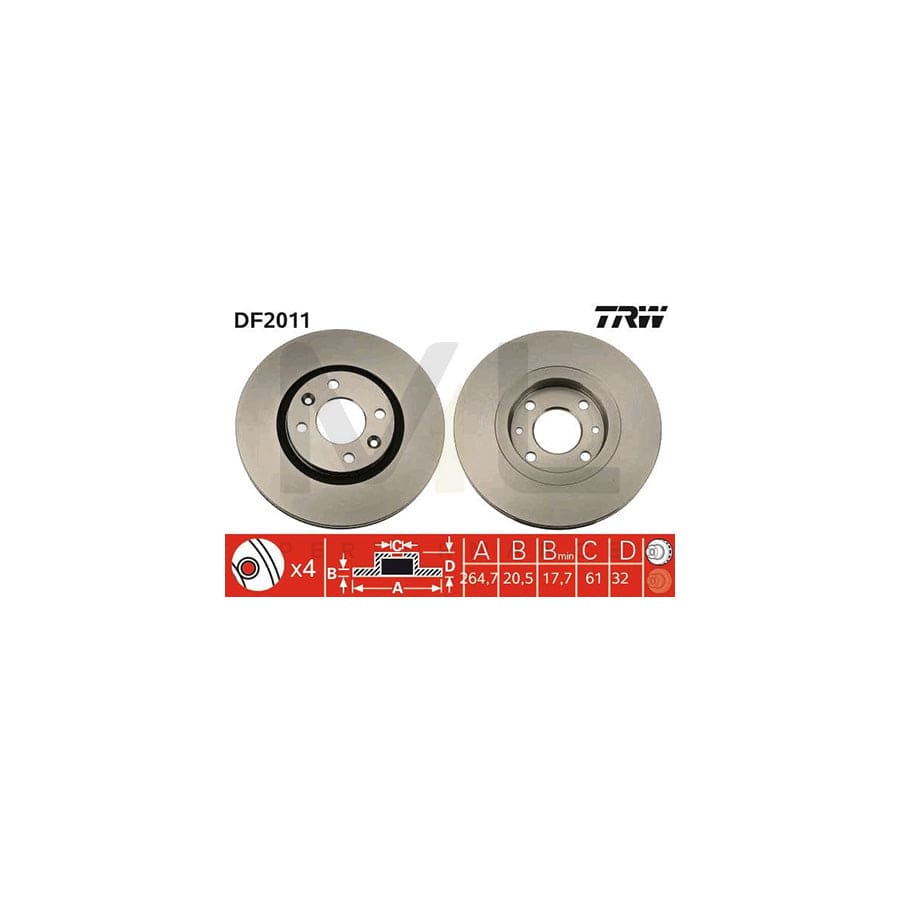 TRW DF2011 Brake Disc for RENAULT 21 Vented, Painted | ML Performance Car Parts