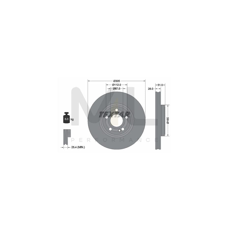 TEXTAR 92323405 Brake Disc Internally Vented, Coated, High-carbon, without wheel hub, without wheel studs | ML Performance Car Parts