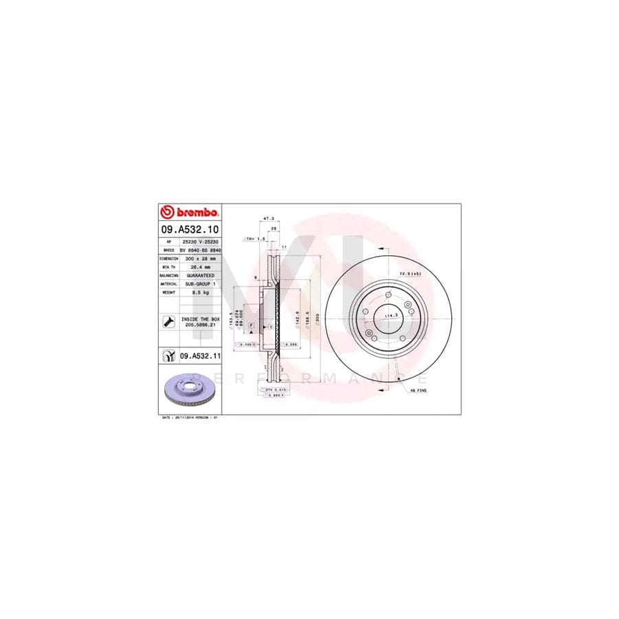 BREMBO 09.A532.10 Brake Disc Internally Vented, with bolts/screws | ML Performance Car Parts