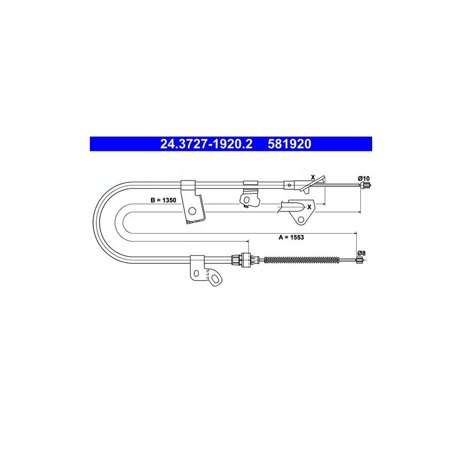 ATE 24.3727-1920.2 Hand Brake Cable For Toyota Yaris I Hatchback (P1)