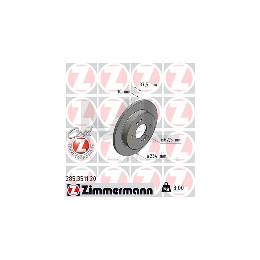 ZIMMERMANN COAT Z 285.3511.20 Brake Disc Solid, Coated | ML Performance Car Parts