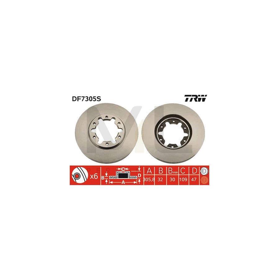 TRW DF7305S Brake Disc for NISSAN PATROL Vented, Painted | ML Performance Car Parts