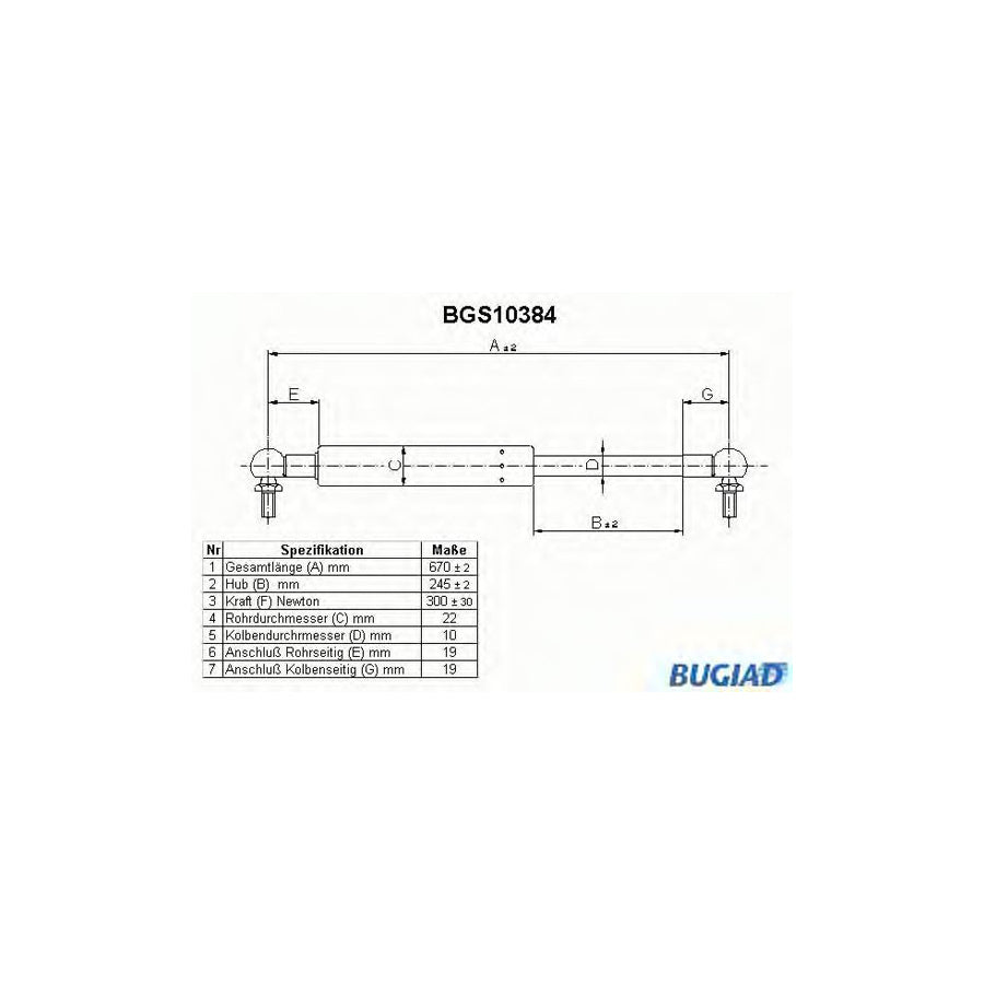 Bugiad BGS10384 Tailgate Strut For Toyota Carina Hatchback (T15)