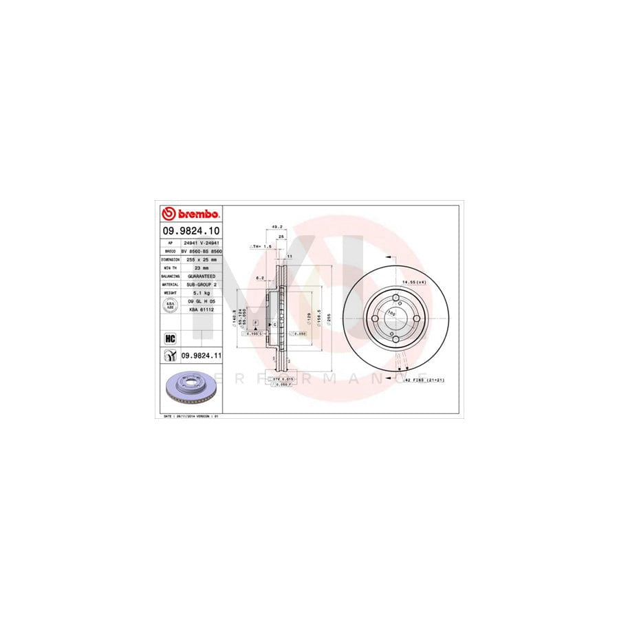 BREMBO 09.9824.10 Brake Disc for TOYOTA COROLLA Internally Vented | ML Performance Car Parts