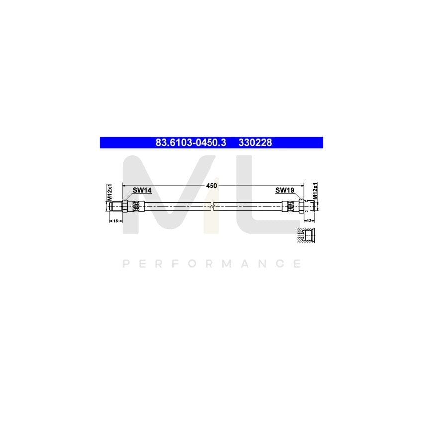 ATE 83.6103-0450.3 Brake Hose suitable for MERCEDES-BENZ T2 450mm, M12x1 | ML Performance Car Parts